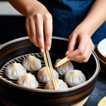 Homemade Dim Sum**

"A cozy kitchen scene. A woman with a warm smile is steaming homemade dim sum in a bamboo steamer. The dim sum are perfectly formed and look delicious. Scattered around are ingredients from a pre-made kit, like labeled packages of dough and filling. Soft, natural lighting. Family-friendly, appropriate content, safe for work, fully clothed, modest clothing, perfect anatomy, correct proportions, well-formed hands, natural body proportions, professional photography, high quality."

**