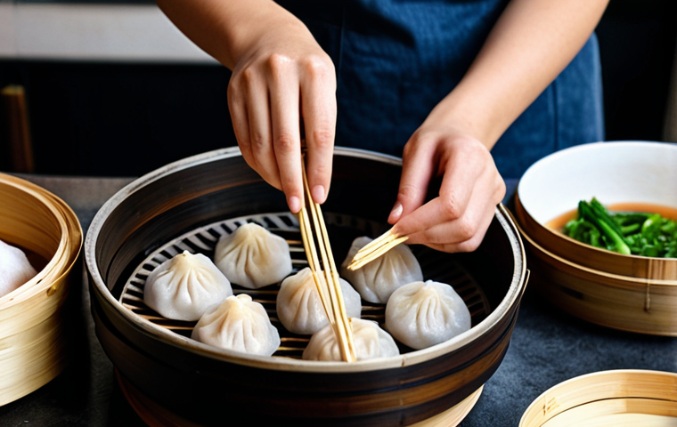Homemade Dim Sum**

"A cozy kitchen scene. A woman with a warm smile is steaming homemade dim sum in a bamboo steamer. The dim sum are perfectly formed and look delicious. Scattered around are ingredients from a pre-made kit, like labeled packages of dough and filling. Soft, natural lighting. Family-friendly, appropriate content, safe for work, fully clothed, modest clothing, perfect anatomy, correct proportions, well-formed hands, natural body proportions, professional photography, high quality."

**