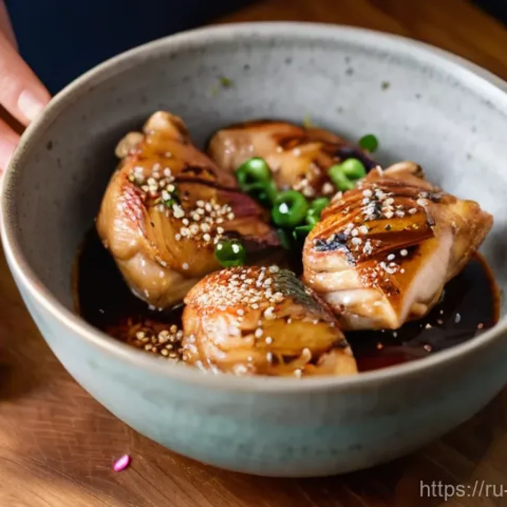 유린기 조리법 - A close-up shot of boneless chicken thighs, fresh and pink, being gently massaged with a simple mari...