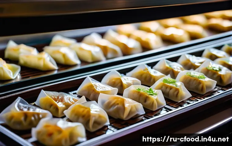 중식 냉동식품 후기 - **Prompt:** A close-up shot of various perfectly formed, delicate frozen Chinese dumplings and dim s...