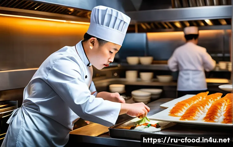 중식 조리사 연봉 - A professional Chinese cuisine chef in a modern upscale kitchen of a premium restaurant in Moscow, w...