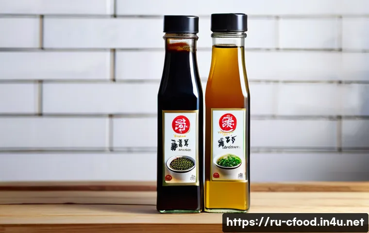 중식 소스 제조사 비교 - A high-quality close-up image of three distinct soy sauce bottles from popular brands including Lee ...