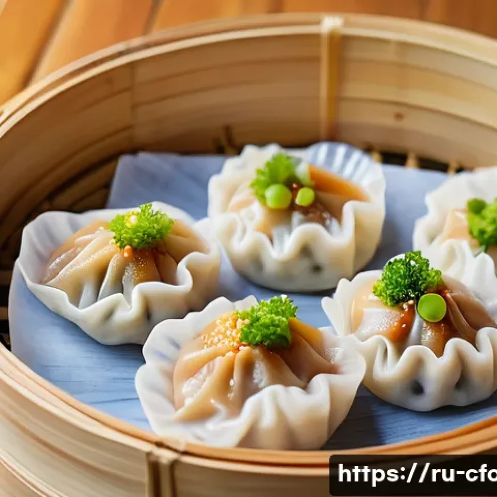 중식당 셰프 추천 메뉴 - A vibrant, close-up image of a traditional Chinese dim sum basket filled with assorted steamed dumpl...