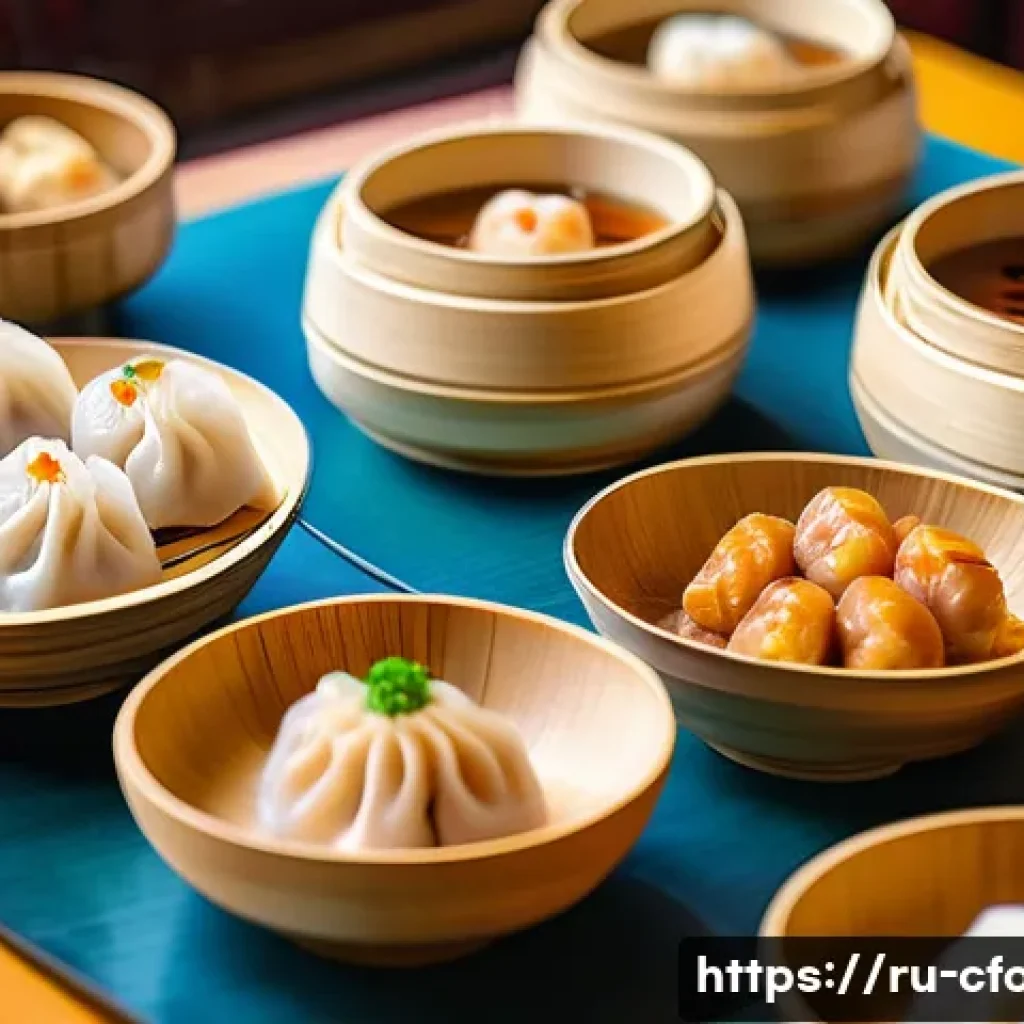 중국 요리 스토리텔링 - A detailed scene of a traditional Cantonese dim sum restaurant interior during daytime, featuring a ...
