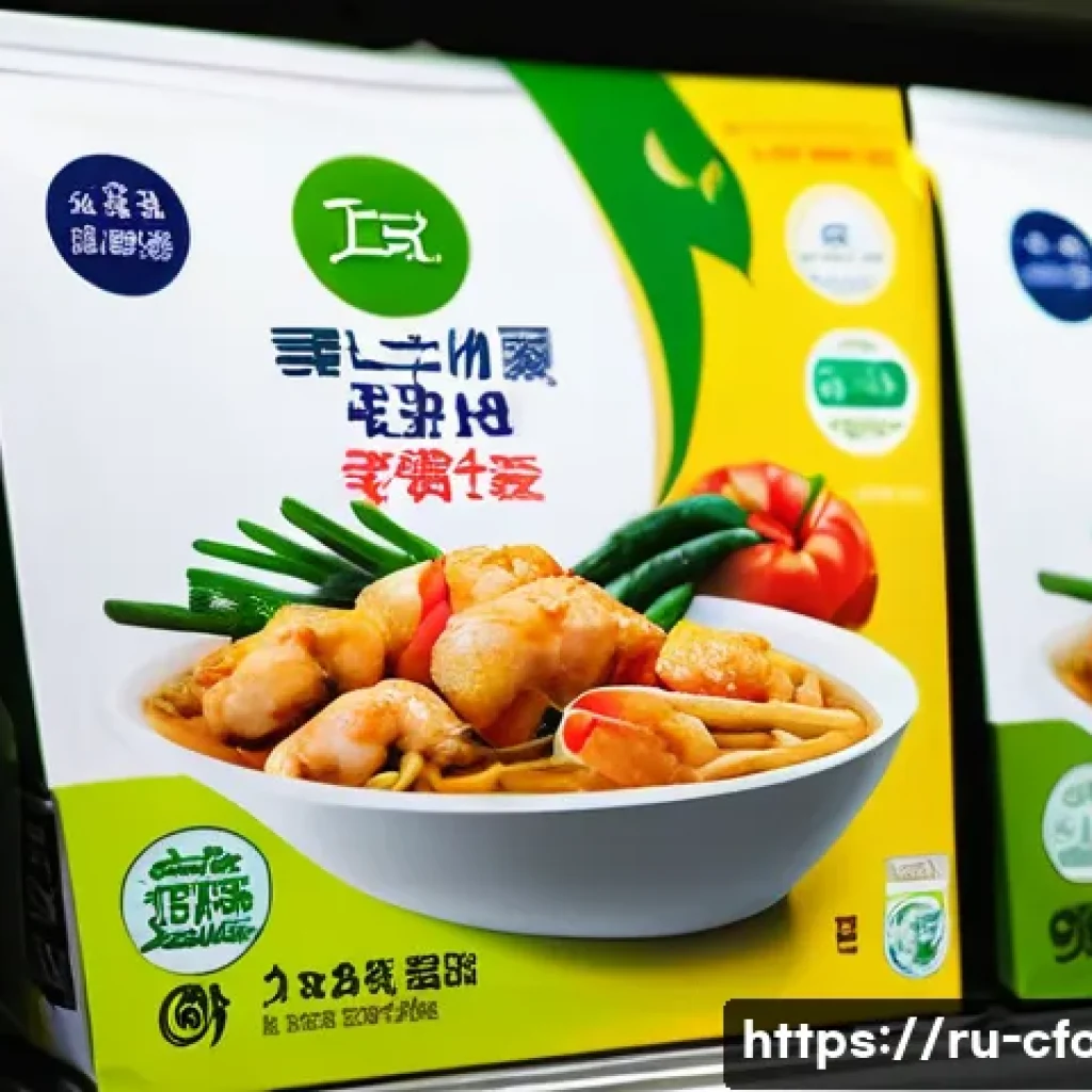 중식 기성품 리스트 - A high-quality frozen Chinese meal package on a supermarket shelf in Russia, featuring clear labelin...