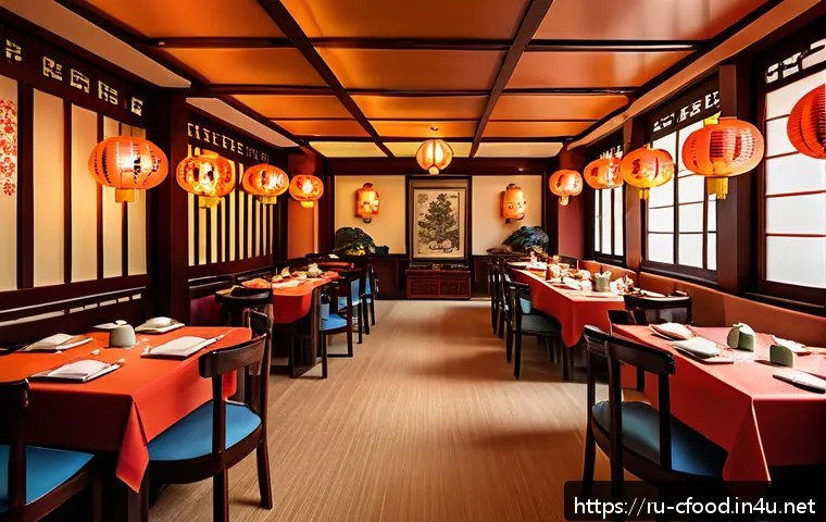 중식 맛집 숨은 보석 - A traditional Chinese restaurant interior styled like an ancient tea house, featuring wooden carved ...